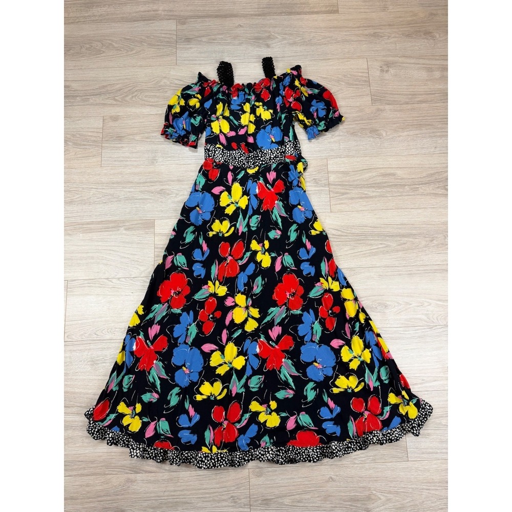 RIXO for Target Floral Maxi Dress Black Multi Color Puff Sleeve Size 6 Q4/20